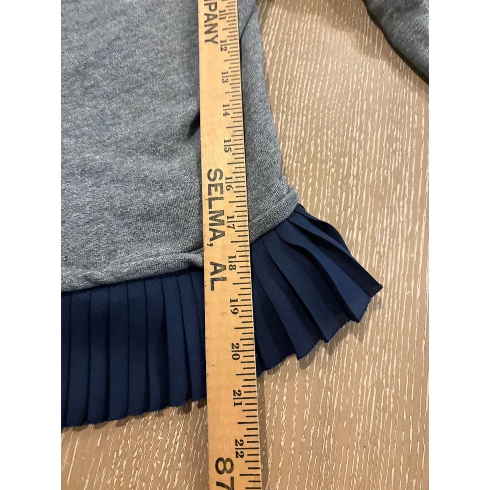 J.Crew Gray French Terry Sweatshirt Women's M Blue Pleated Ruffle Hem Top